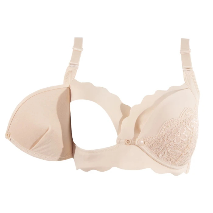 Okus  Elegant Seamless Maternity & Nursing Bra  Beige  Small
