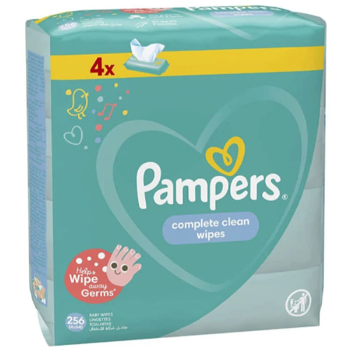 Pampers Complete Clean Scented Baby Wipes, Zero Alcohol, Pack Of 4, 256 Wipe Count