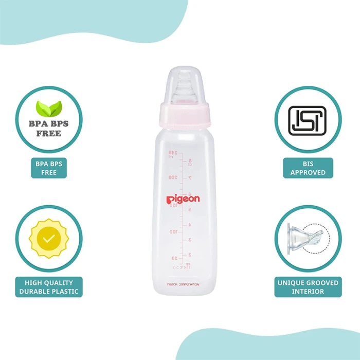 Pigeon Plastic Feeding Pink Bottle 240ml Transparent Cap