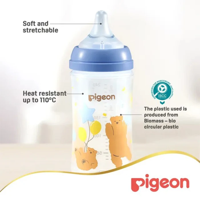Pigeon Softtouch Wide Neck Decorated Bear Plastic Bottle 240ml
