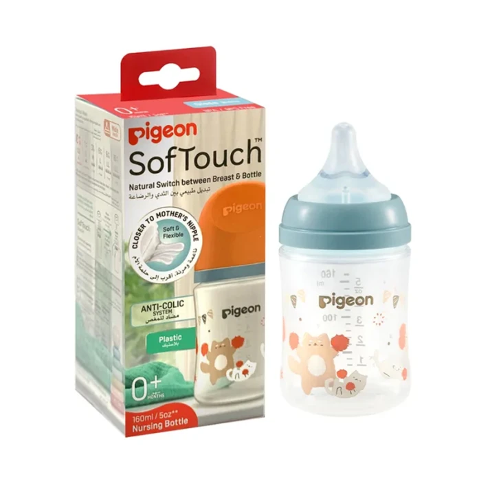 Pigeon Softtouch Wide Neck Decorated Cat Plastic Bottle 160ml