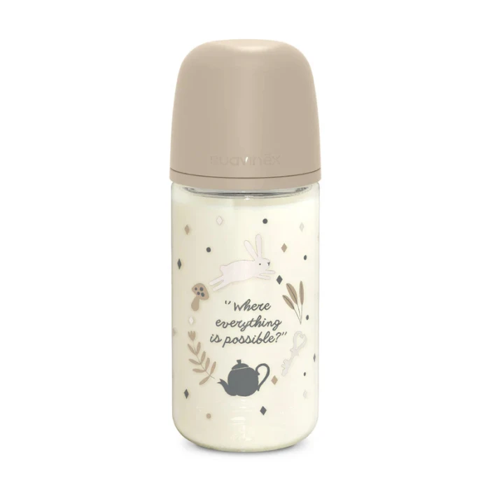 Suavinex Glass Baby Feeding Bottle Medium Flow 240ml Beige