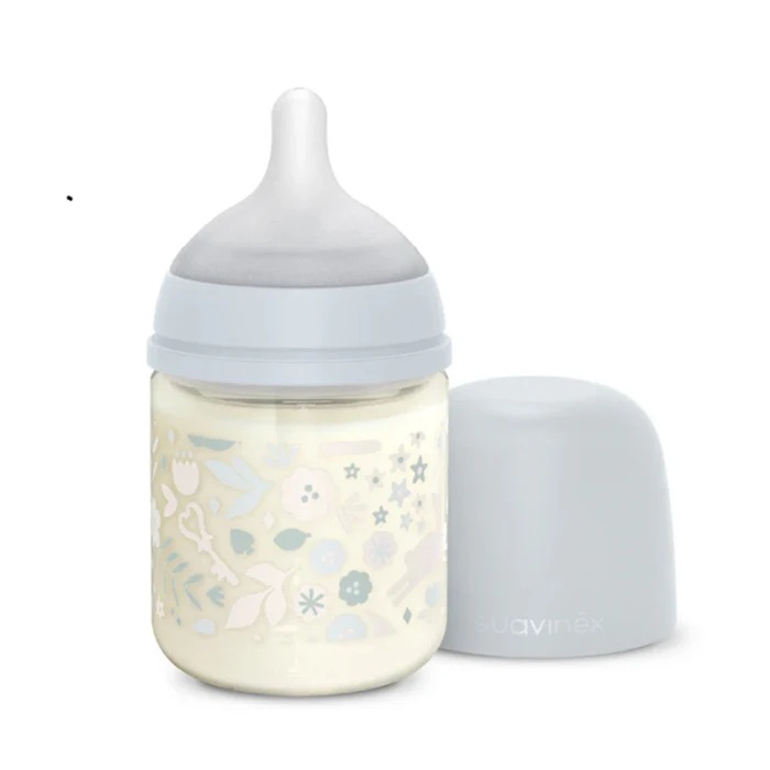 Suavinex Glass Baby Feeding Bottle Slow Flow 120ml Blue