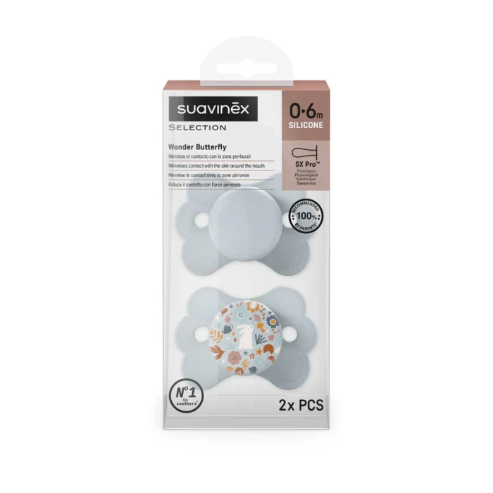 Suavinex SX Pro Soft Butterfly Shape Pacifier 0 to 6 Months Pack of 2 Blue