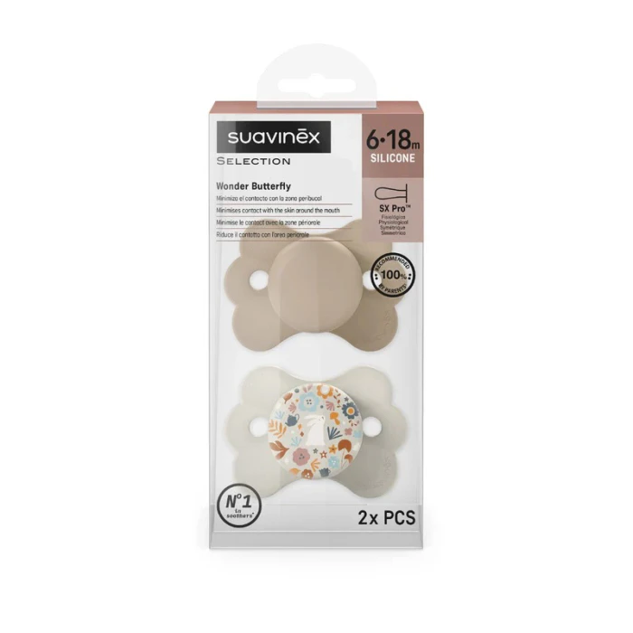Suavinex SX Pro Soft Butterfly Shape Pacifier 6 to 18 Months Pack of 2 Beige
