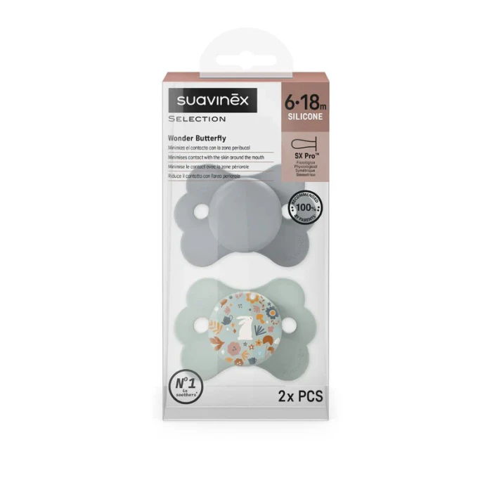 Suavinex SX Pro Soft Butterfly Shape Pacifier 6 to 18 Months Pack of 2 Blue