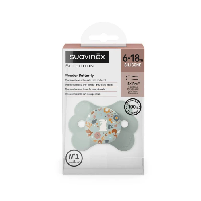 Suavinex SX Pro Ultra Soft Butterfly Shape Pacifier 6 to 18 Months Blue Flowers