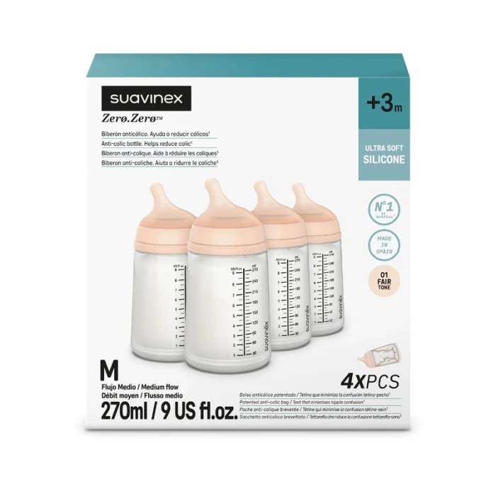 Suavinex Zero Zero Anti Colic Baby Feeding Bottle 270ml Set of 4 Fair