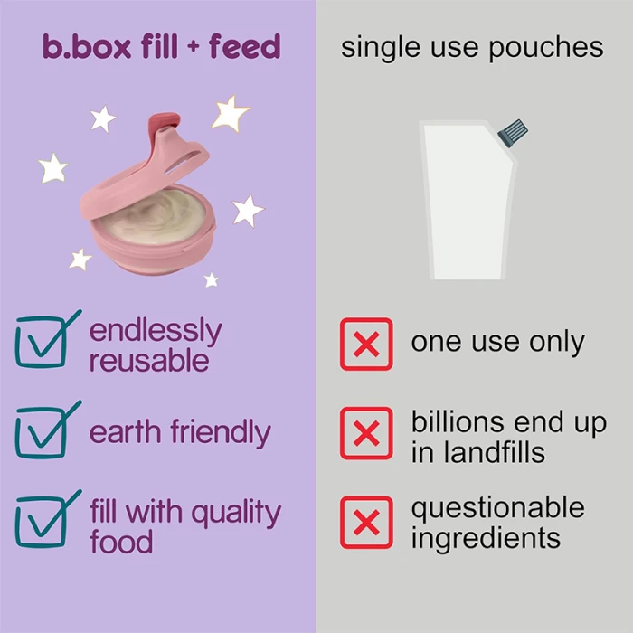 b.box Fill & Feed Reusable Food Pouch, Silicone, Blush Pink 110ml