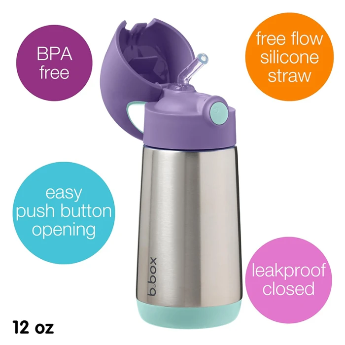 b.box Insulated Drink Bottle, Stainless Steel, Cold 8hrs/Warm 6hrs, Lilac Pop 350ml