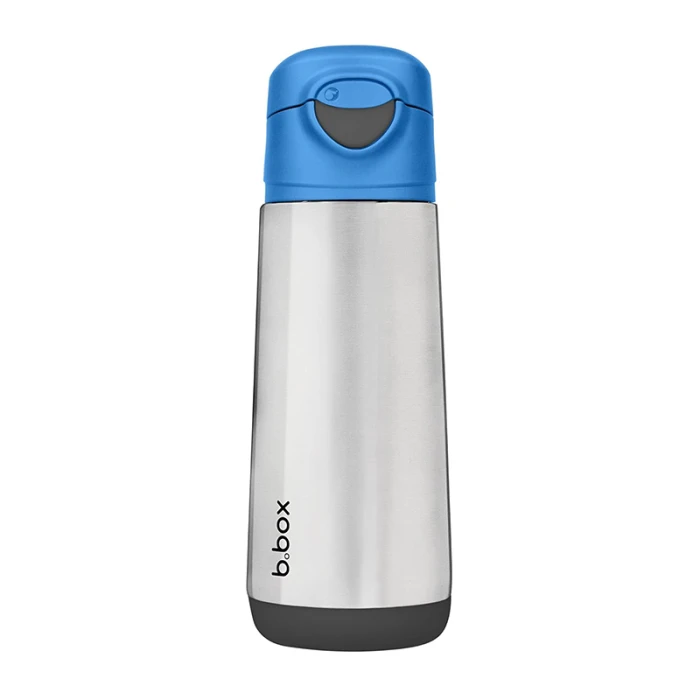 b.box Insulated Sport Spout Bottle, Tilt & Sip, Cold 15hrs/Warm 8hrs, Blue Slate 500ml