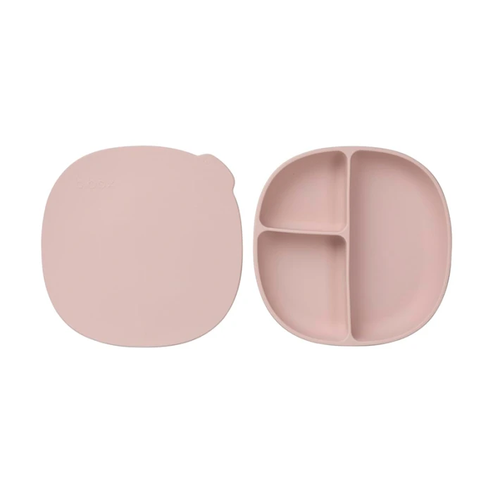 b.box Silicone Plate with Lid, Dishwasher & Microwave Safe, Blush