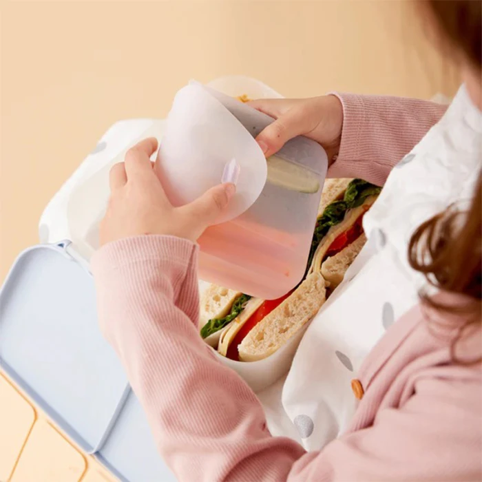 b.box Silicone Sandwich Pocket Reusable Pouch for Lunchbox, Berry