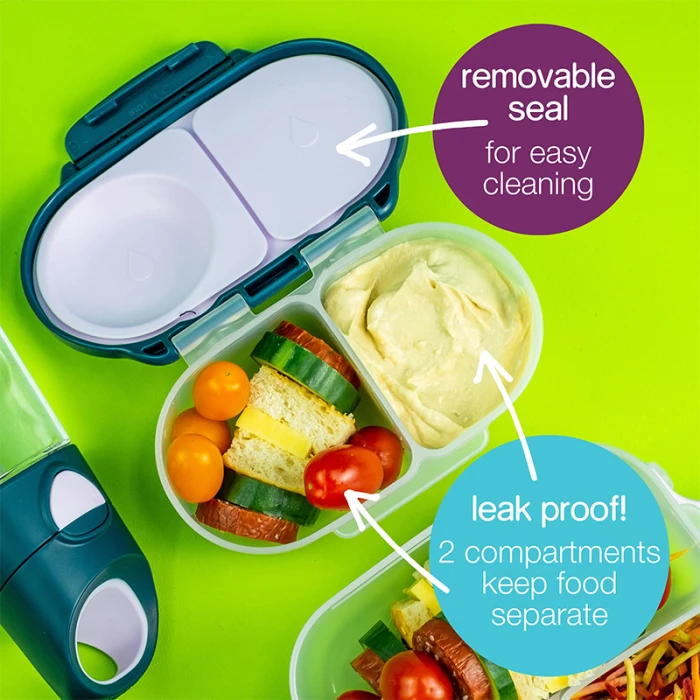 b.box Snackbox Mini Bento with 2 Leak Proof Compartments, Emerald Forest