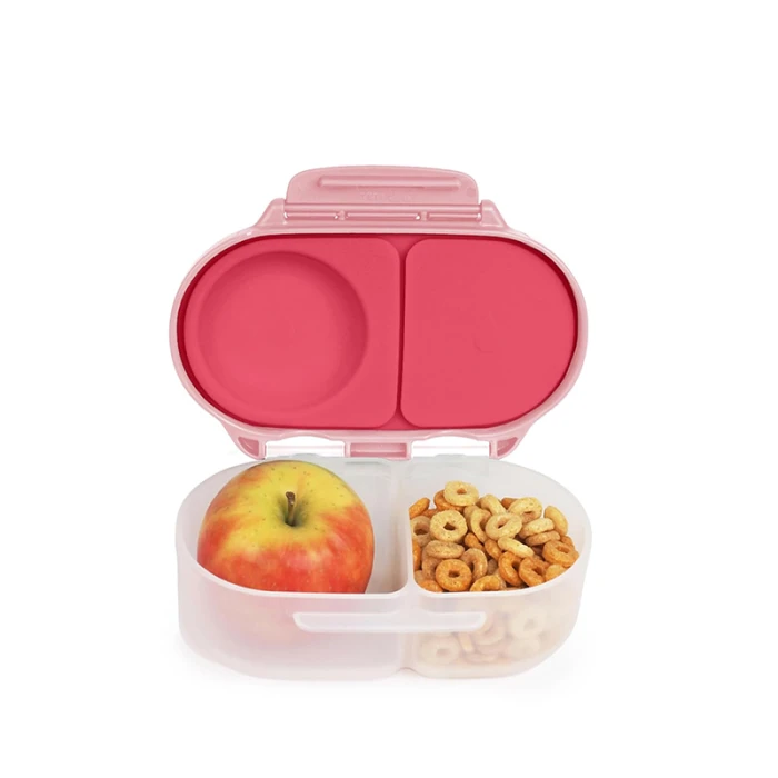 b.box Snackbox Mini Bento with 2 Leak Proof Compartments, Flamingo Fizz Pink