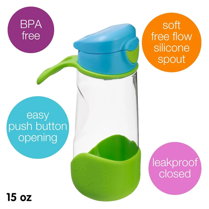 b.box Sport Spout Bottle, Tilt & Sip, Ocean Breeze Blue Green 450ml